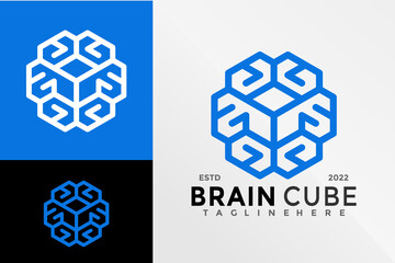 Brain Cube Logo Design Vector illustration template