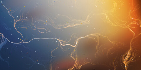 colorful flowing bright energy lines in glowing sunlit outer space and starry sky background - moder
