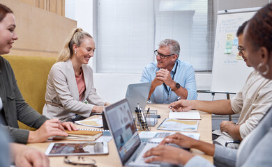 Poster - Dont be shy to share your ideas. Shot of a diverse group of businesspeople sitting together in the office and having a meeting.