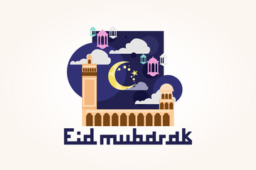 Wall Mural - Eid al-Fitr Mubarak vector illustration. suitable for greeting card, poster and banner