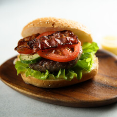 Wall Mural - Homemade burger with fried bacon