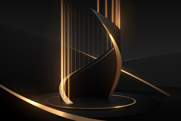 Wall Mural - black and gold scene with light effect