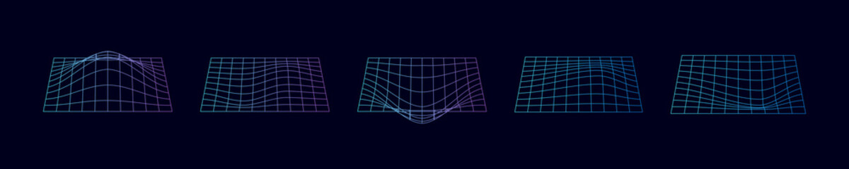 Abstract retro wireframe shapes. Set of 3d retrofuturistic planes.