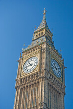 United Kingdom (UK) - London - Westminster City - Upper Level Of Big Ben With Huge Clocks On Two Sides