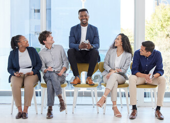 Aufkleber - Im here to prove why Im the best. Portrait of a young businessman sitting on a chair alongside candidates in an office.