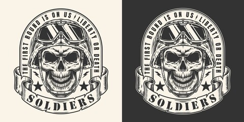 Wall Mural - Soldier skull monochrome vintage logotype