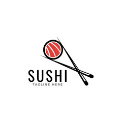 Sushi logo template for Japanese food cafe with salmon sushi