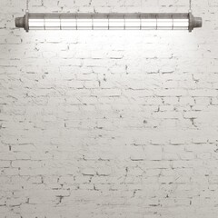 Wall Mural - White old brick wall background with lamps