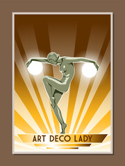 Wall Mural - Art Deco Lady Sculpture Vintage Style Poster. 1920s Retro Statue Illustration