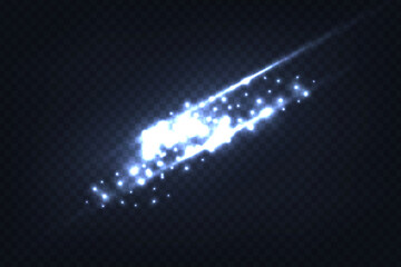 Vector realistic isolated blue effect with glowing space sparkles and glare stars on the transparent background.