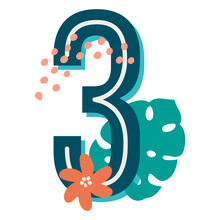 Tropical Decorated Number 3. High Quality Vector