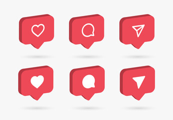 Poster - 3d Social media notification icons in speech bubbles like love comment share icon symbol line outline icons 
