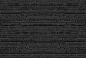 Wall Mural - Black knotty wooden planks top view. Shabby vintage wood pattern texture. Horizontal knotted boards dark grunge background