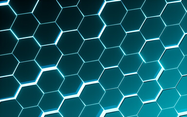Poster - Glowing hexagonal background, 3d rendering.