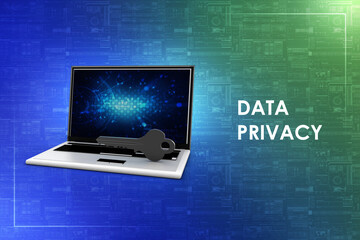 Poster - laptop key security concept. 3D illustration

