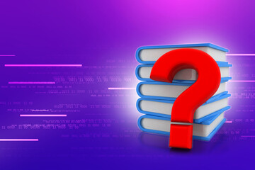 Poster - 3d rendering Books with Question mark Symbol
