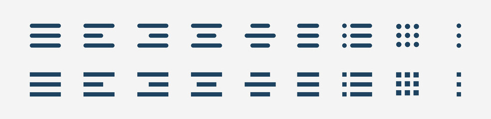 Poster - Website navigation hamburger menu icons set. Flat website menu icons with rounded and sharp edges. Mobile app menu icons vector set of UI UX design elements. App burger icons. Stock vector EPS10.