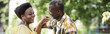 © LIGHTFIELD STUDIOS - happy senior african american couple dancing in park, banner.
