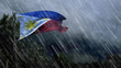 flag of Philippines with rain and dark clouds, hard times symbol - nature 3D rendering