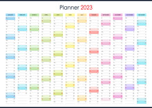 Planner Calendar For 2023. Wall Organizer, Yearly Planner Template. Vector Illustration. Vertical Months. One Page. Set Of 12 Months. English Language.