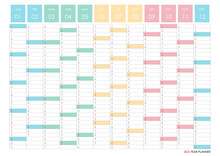 Planner Calendar For 2023. Wall Organizer, Yearly Planner Template. Vector Illustration. Vertical Months. One Page. Set Of 12 Months. English Language.