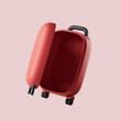 Simple open red suitcase for travel 3d render illustration.