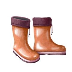 children's rubber boots, spring and autumn clipart, watercolor style illustration