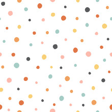 Polka Dot Seamless Pattern With Colorful Circles On A White Background.