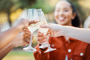 Wall Mural - We werent sisters by birth but by choice. Shot of friends toasting in a park.