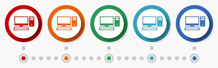 Leinwandbilder - Computer concept vector icon set, infographic template, flat design colorful web buttons in 5 color options