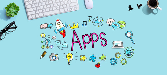 Poster - Apps theme with a computer keyboard and a mouse