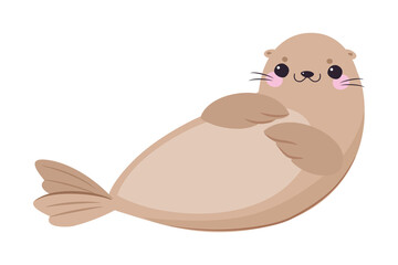 Sticker - Cute Seal with Beige Fur and Fins Swimming Vector Illustration