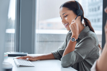 Poster - im so glad I could help you. Shot of a young businesswoman working in a call center.