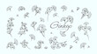 © merfin - Ginkgo biloba floral logo and branch set. Hand drawn line wedding herb, elegant leaves for invitation save the date card. Botanical