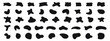 Black abstract shapes, organic blobs and blotch of irregular shape. Inkblot silhouettes, simple liquid splodge elements. Big vector set.
