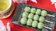 草団子と緑茶と桜│お花見イメージ”Yomogi dumplings”