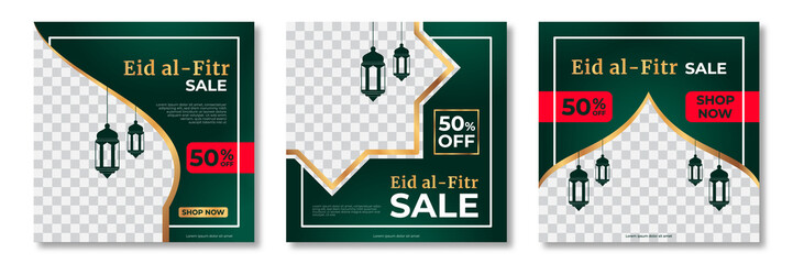 Wall Mural - Set of Eid al fitr sale banner template. Eid al fitr Sale Banner Template Design with photo collage. Suitable for social media post and web internet ads. Vector illustration