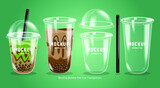 Fototapeta  - bubble milk tea cup transparent mockup