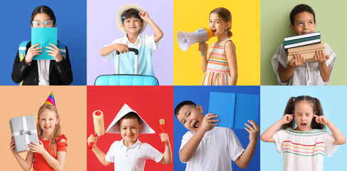 Poster - Collage with funny little children on colorful background