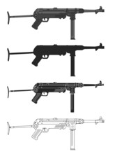 German WW2 Submachine Gun MP 40. Vector Illustration Set