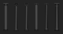 3d Realistic Antique Classic Architecture Design Black Color Columns Isolated On Dark Background Vector Illustrations Set