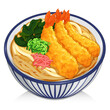 Japanese tempura udon noodle soup recipe illustration vector.