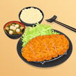 Japanese tonkatsu fried pork cutlet recipe illustration vector.