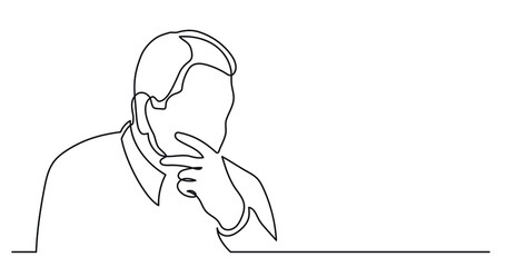 Sticker - vector illustration of one line drawing of person thinking about new ideas creativity finding solutions