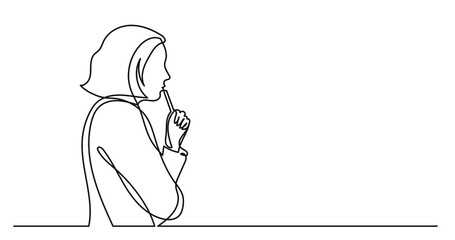Fototapete - one line drawing of woman thinking finding solutions solving problems