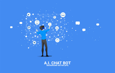 Poster - Silhouette businessman wear VR glasses with talk bubble icon with dot and line connections. Concept of digital virtual reality technology and AR .