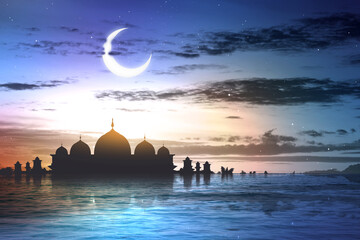 Wall Mural - Silhouette of a mosque with lake