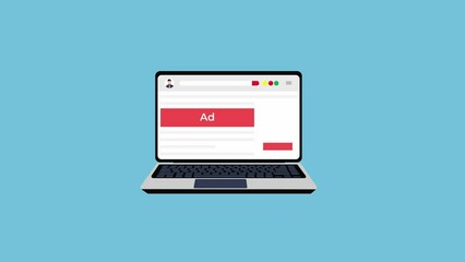 Poster - laptop users clicking on online ads 4k animation. earn money and bitcoins from online ads and money 