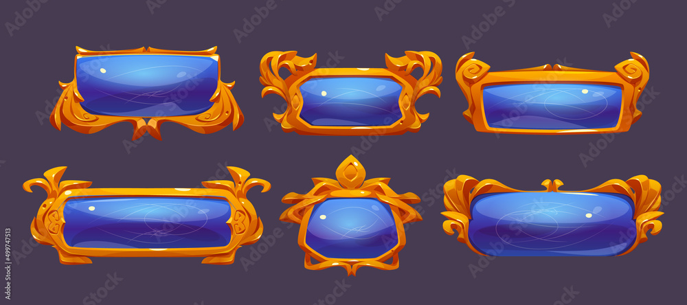 Vetor Game ui frames, gold medieval menu elements, buttons or banners ...