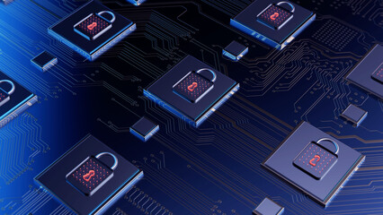 Aufkleber - Technology background security concept/Cyber security concept.  Illustrates cyber data security or information privacy idea in mother server is processing the data